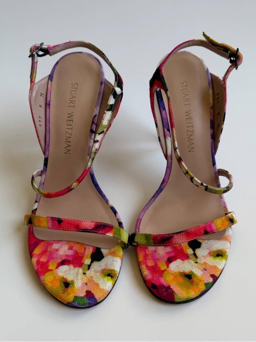 Stuart Weitzman Floral Multicolor Ankle-Strap Stilettos